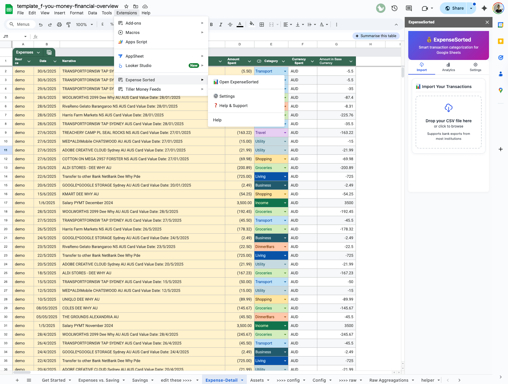 Expense Detail Google Sheet Extension